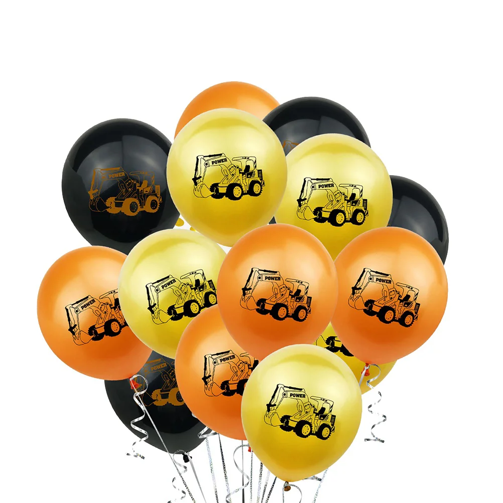 

18 Pcs Decoration Balloons Latex Excavator Construction Vehicle Printing Baby Kit Wedding Set
