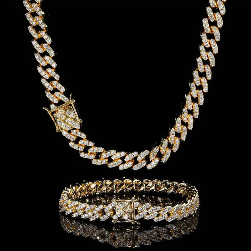 

9MM Cuban Chain Necklace 18K Gold Plated Micro Paved Zircon Men's and Women's Hip Hop Necklace Bracelets