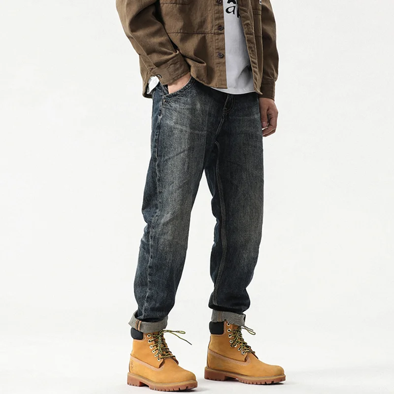 Streetwear Men 2022 Large Loose Broad Leg Blue Jeans Autumn and Winter New Pattern Recreational Straight Cylinder Trousers Femal