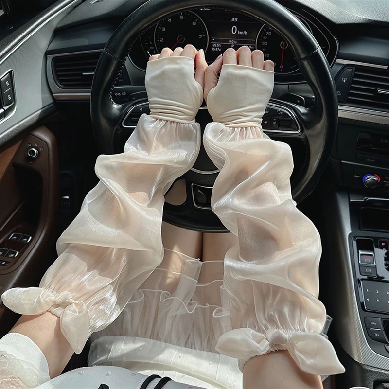 Женские летние защитные перчатки из вискозы с защитой от солнца складки рукава