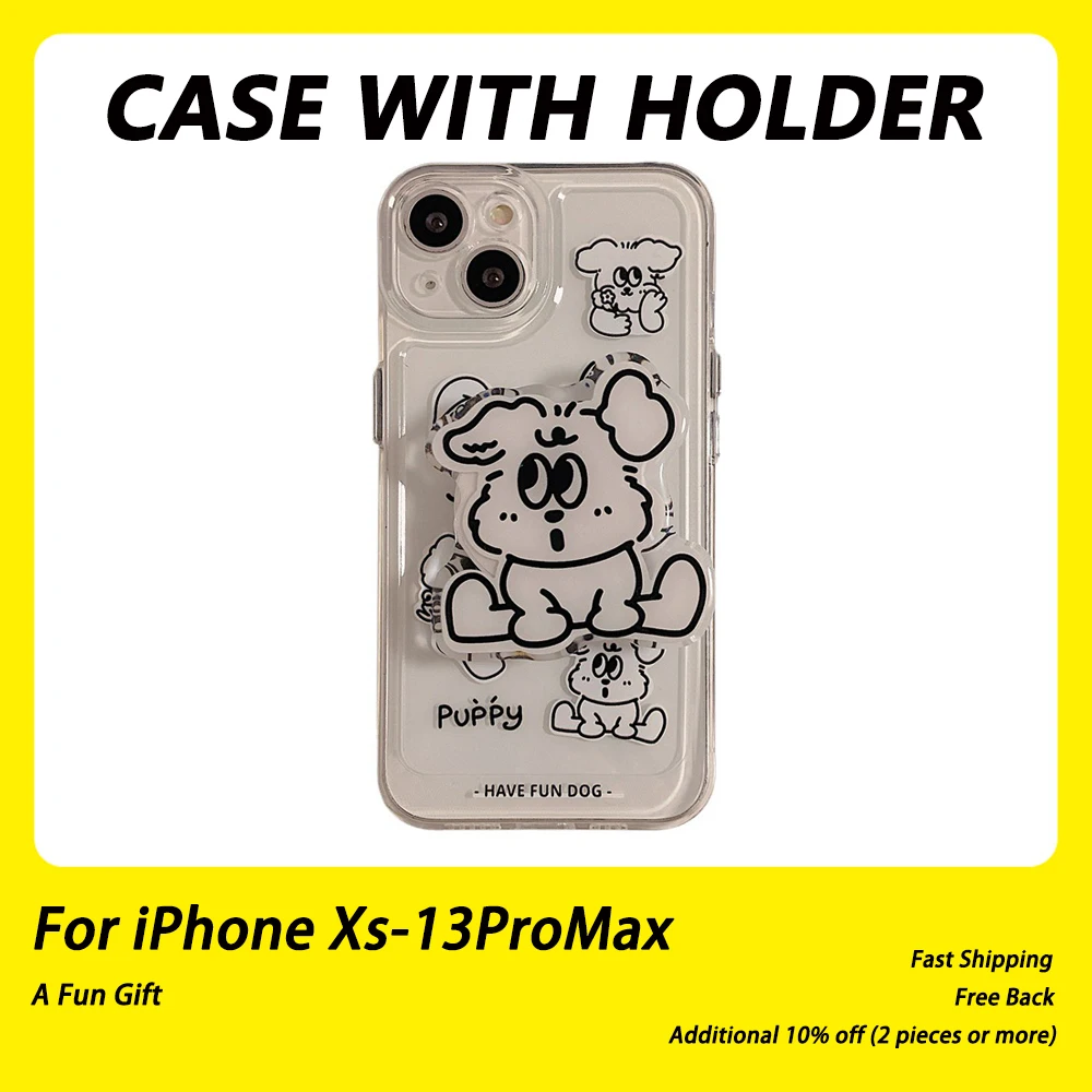 

Cute Cartoon Dog Holder Phone Case For iPhone 13 12 11 Pro XS Max X XR Kickstand Soft Cover Fashion Camera Lens Protective Funda