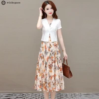 printed chiffon dress womens suit spring and summer 2022 new high end fashion leisure two piece elegant womens skirt