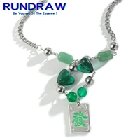 rundraw fashion silver color women fortune green titanium steel necklace pendant party gifts necklace