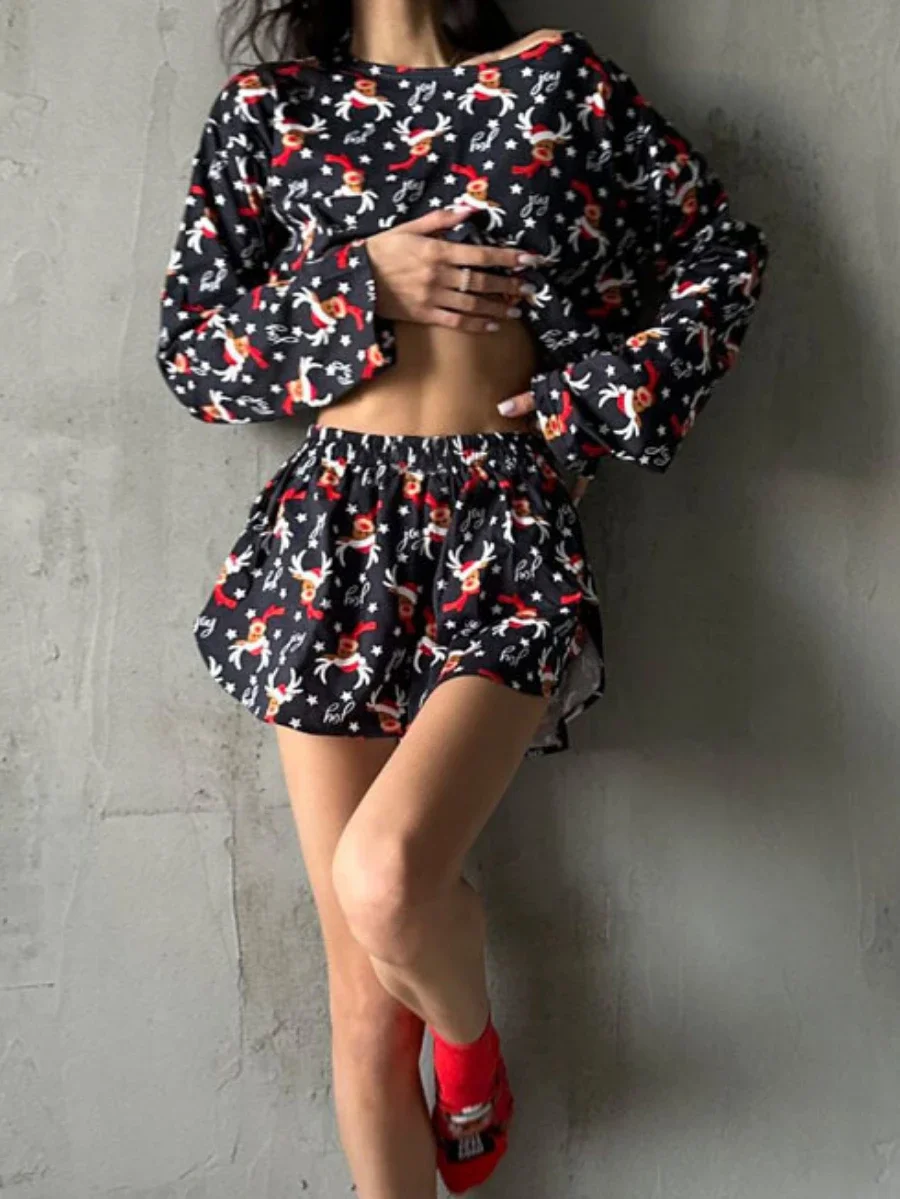 Mozuleva новый женский пижамный комплект модный рождественский топ с принтом оленей