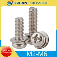 m2 5 m3 m4 m5 m6 phillips bolt 304 stainless steel cross recessed pan head screw spring washer three combinations screw sems