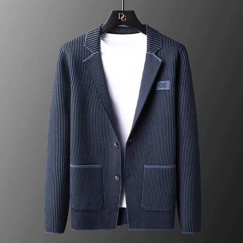 

Striped Men's Knitting Grade Sweater V-neck Autumn High Cardigan For Cardigan Sweater Collar For Loose Suit Coat Casual Men's