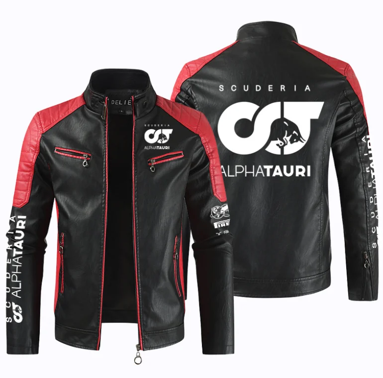 

F1 Events Logo Men Winter Leather Jackets Casual Coat Mens Fashion Motorcycle Jacket Coats Male Fleece Warm Slim Fit Outerwear