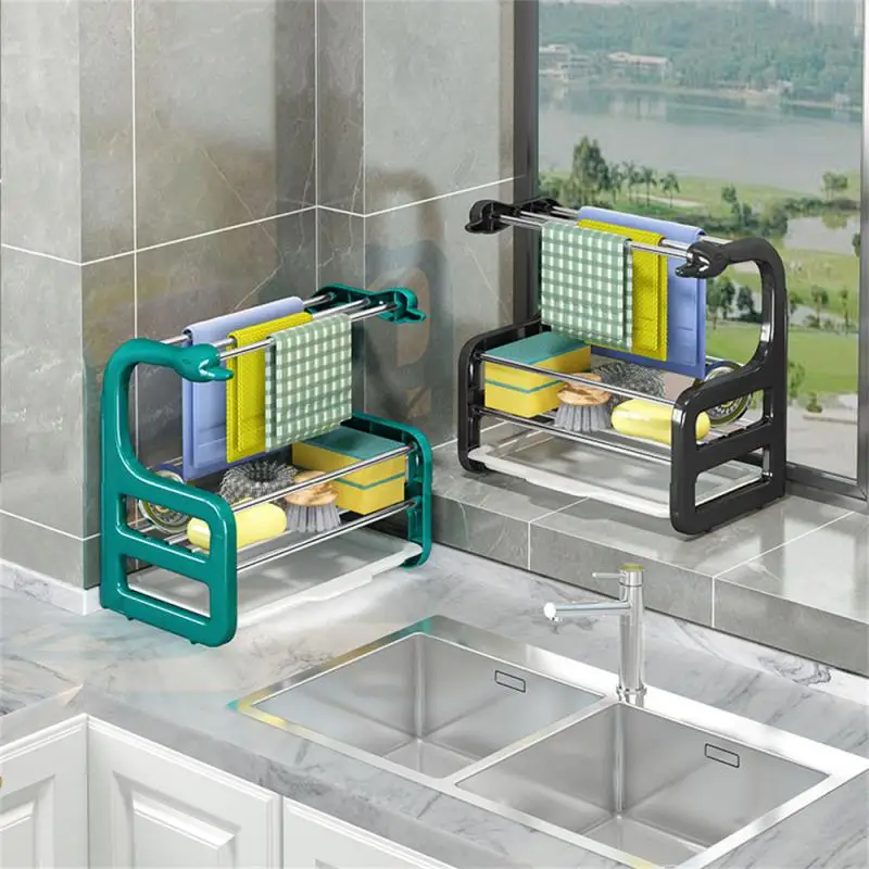 

Kitchen Drain Rag Rack Sink Rack Wall-mounted Hole-free Countertop Rack To Dry Sponge Dish Cabinet Kitchen Organizer Rag Holder