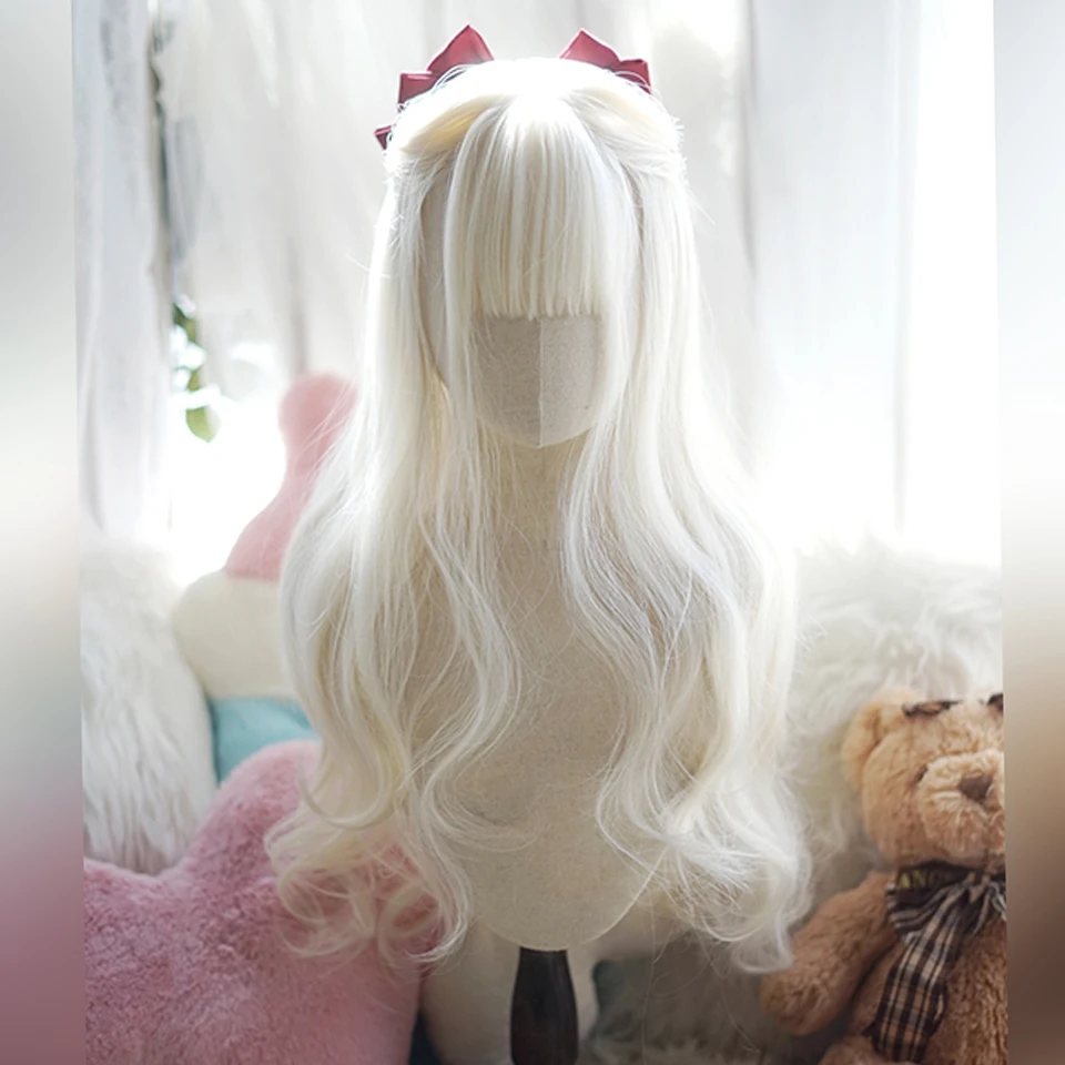 

HOUYAN Synthetic long wavy curly hair milk white female wig cosplay Lolita wig high temperature syntheti