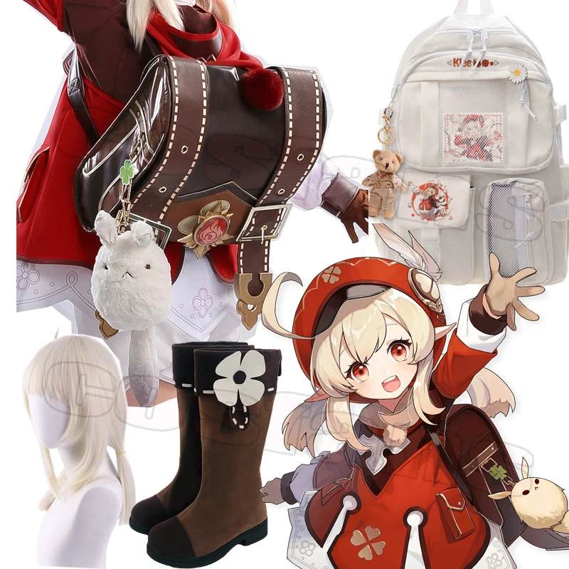 

Genshin Impact Klee Cosplay Shoes Boots Long Wigs Genshin Klee Game Backpack Bag Halloween Carnival Costume