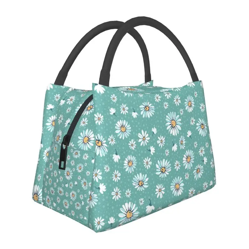 

Daisy Floral Portable Lunch Boxes Women Chamomile Flowers Cooler Thermal Food Insulated Lunch Bag Office Work Pinic Container