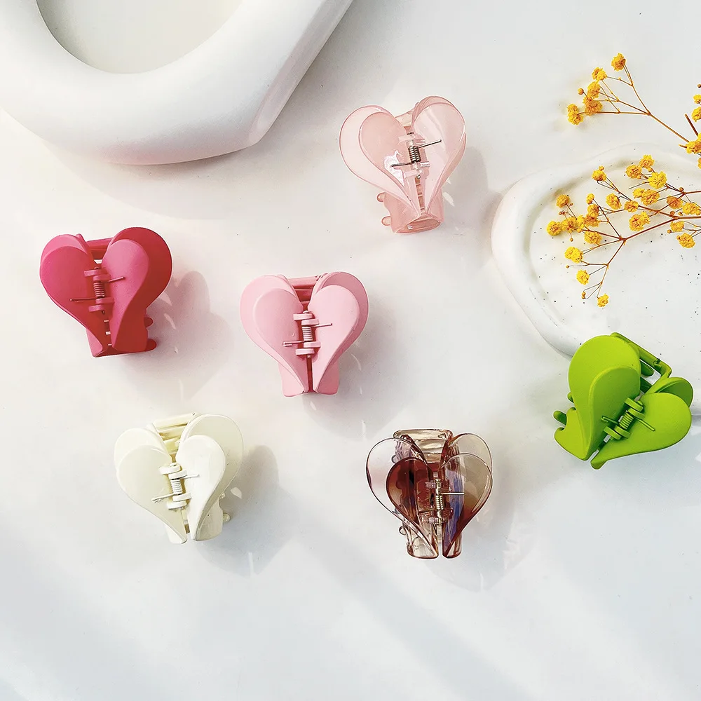 

New Arrived Fashion 6cm Small Love-Heart Double-Layer Grab Clip Simple Sweet Plastlic Shark Clip Hair Accessories