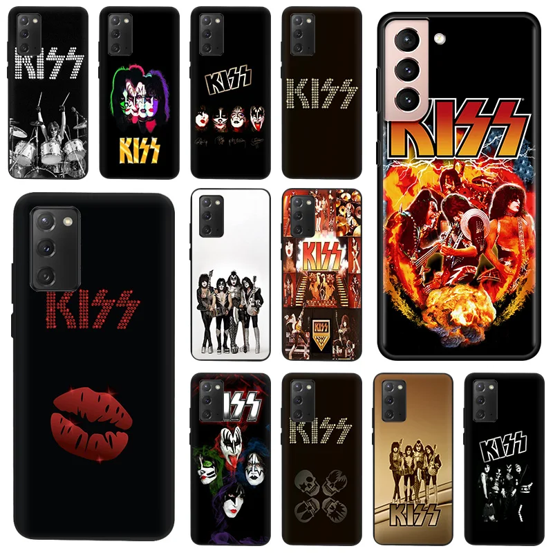 Phone Case For Samsung S22 5G S21 Ultra S20 FE S10 Plus Lite KISS Band Luxury Black Soft Silicone Cover For Galaxy S9 S8 S7 A91