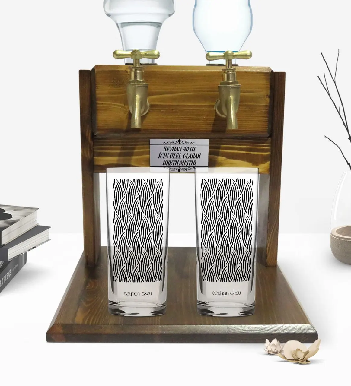 

Индивидуальный красочный принт-двойная чашка и двойной кран, подставка из натурального дерева