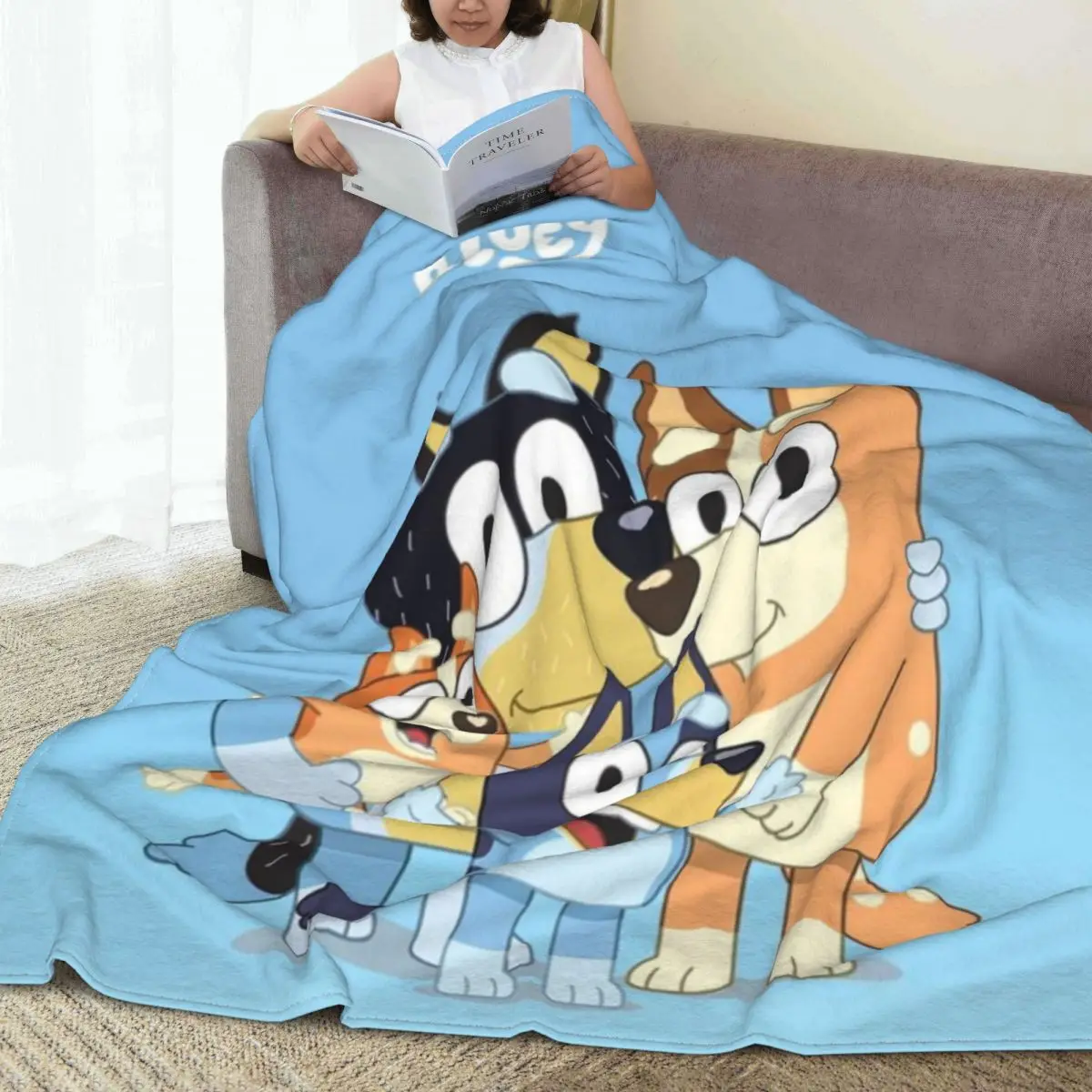 

B-Bluey Blanket Cartoon Program Dog Camping Flannel Throw Blanket Soft Warm Bedroom Customized Bedspread Gift