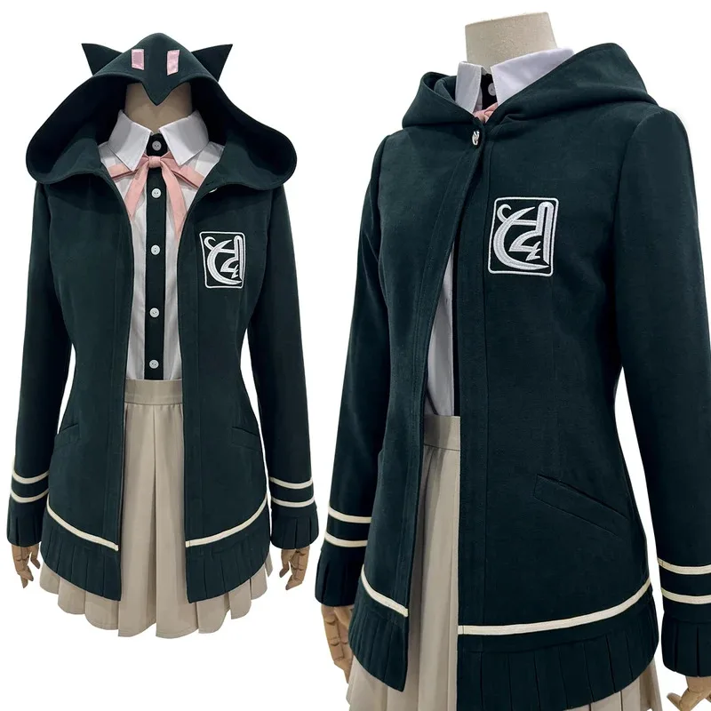 Фото Danganronpa Game Trigger Happy Havoc Nanami ChiaKi Косплей Костюм Пальто Рубашка Юбка Заколка для волос Школьная форма Cosx; 8's, 6; №2