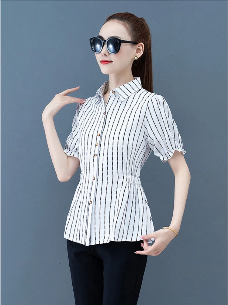 Printed Women's T-shirt Spring Summer New Fashion White Shirt Blouse Short-sleeved Korean Oversized Top Clothes Draw Back Tees