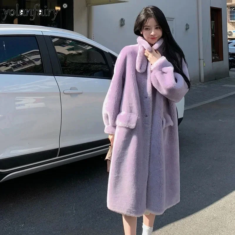 

Новинка Зима 30% шерстяное меховое пальто Женская куртка Осень 2023 искусственные интегрированные Длинные куртки для женской одежды FC