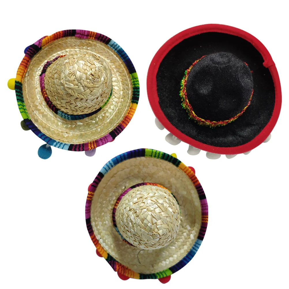 

3pcs Mexican Hat Hair Hoops Mini Sombrero Headbands Festival Headdress Performance Props Party Favors