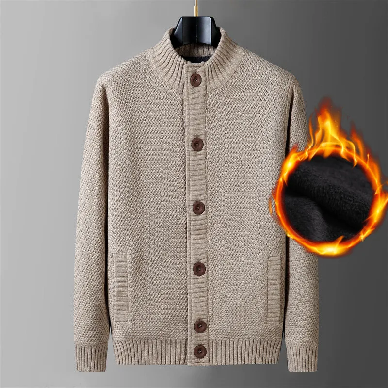 Fleece Warm Cardigan Cotton Man Sweater Button  Winter Thicken Jumpers Overcoat Casual White Red Mens Jacket 2022 Clothing