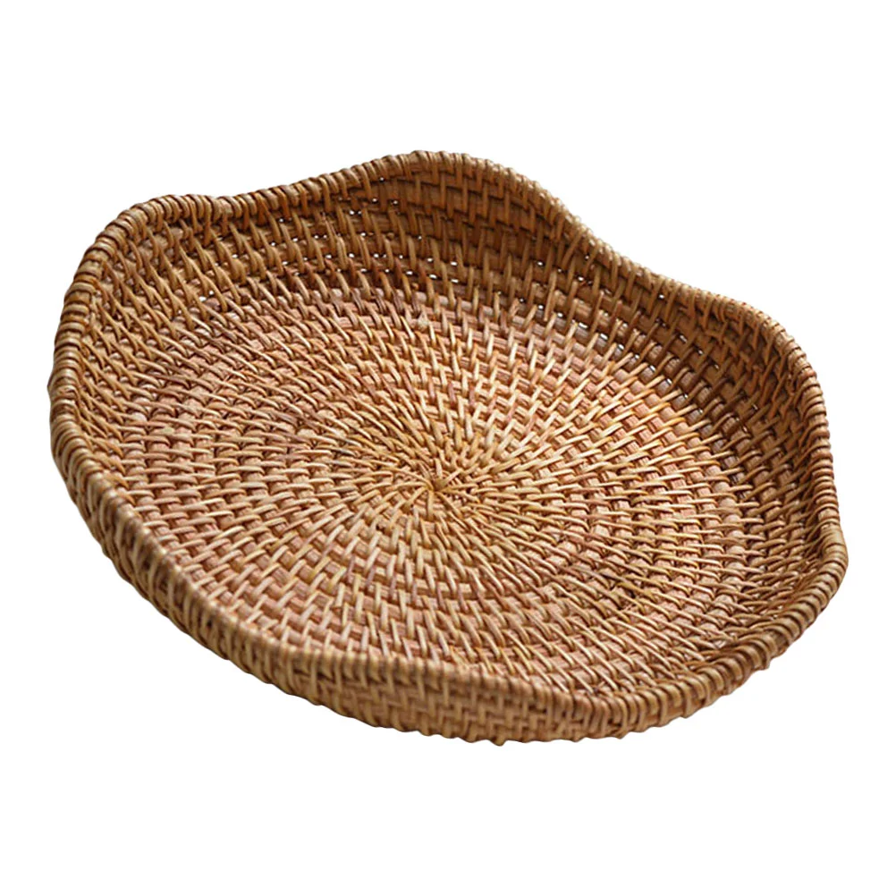 

Basket Woven Tray Rattan Bread Fruit Storage Wicker Serving Holder Plate Sundries Egg Bowl Paper Willow Picnic Dried Snack
