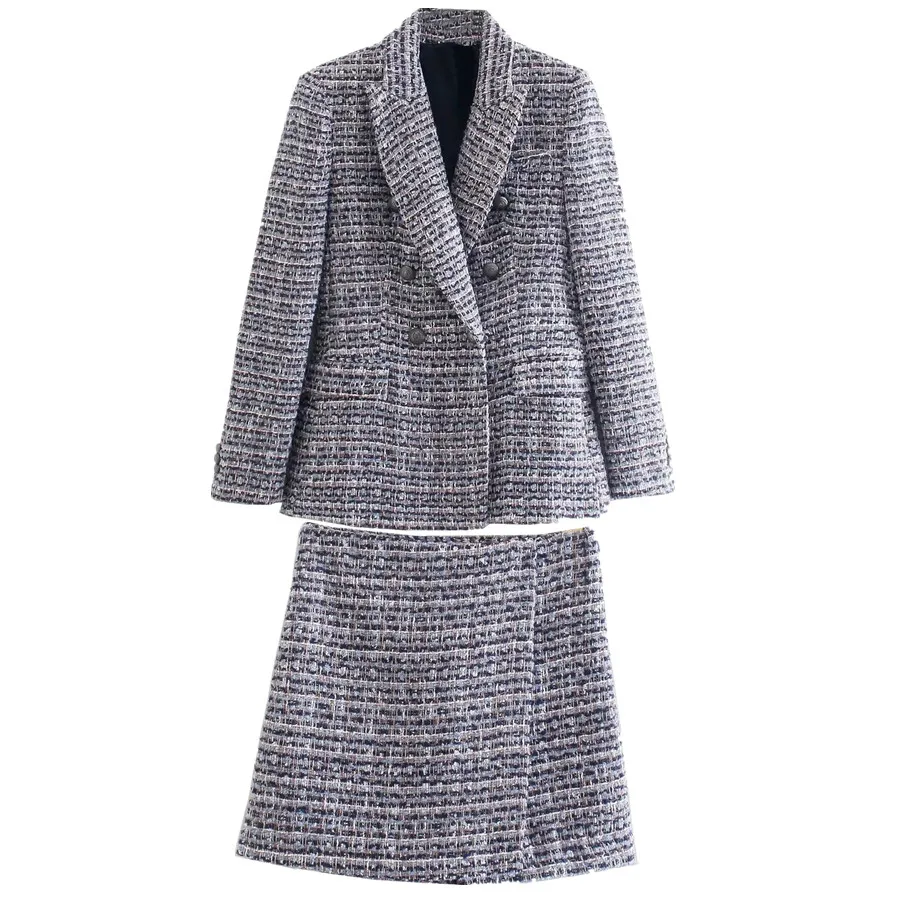 

Dave&Di Blazer Women Sets Women England Office Lady Fashion Elegant Wool Texture Casual Skirts Culotte Mini Fake Shorts Women