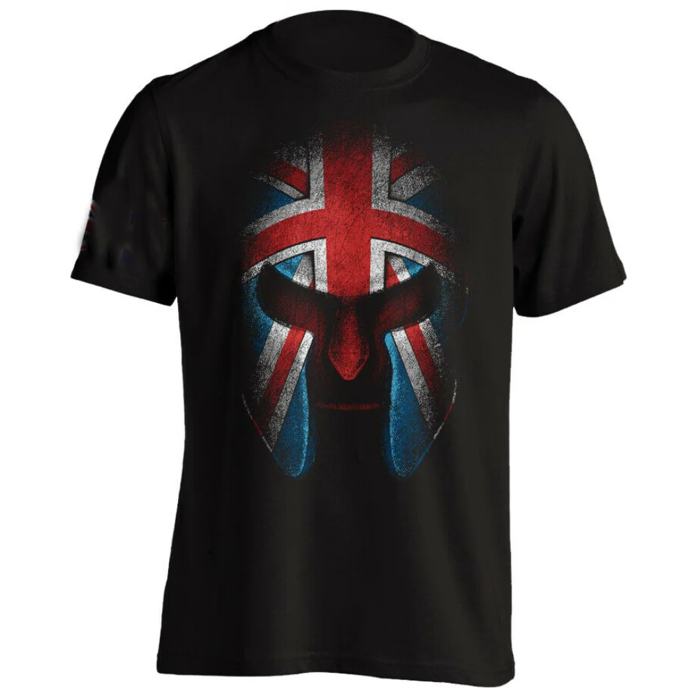 

British Flag Helmet Spartan Warrior Gym Fitness Training T-Shirt 100% Cotton O-Neck Short Sleeve Casual Mens T-shirt Size S-3XL