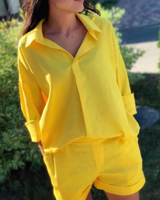 Женские модные костюмы весна-лето 2024 новейшая Повседневная рубашка с отложным