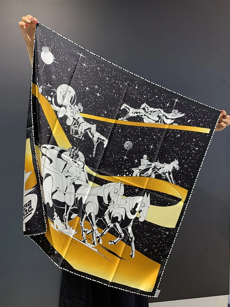 

Space Derby Horse Print Pure Mulberry Silk Scarf 90CM Twill Bandanas Manual Designer Neck Bag Shawls Handkerchief 90cm Scarves