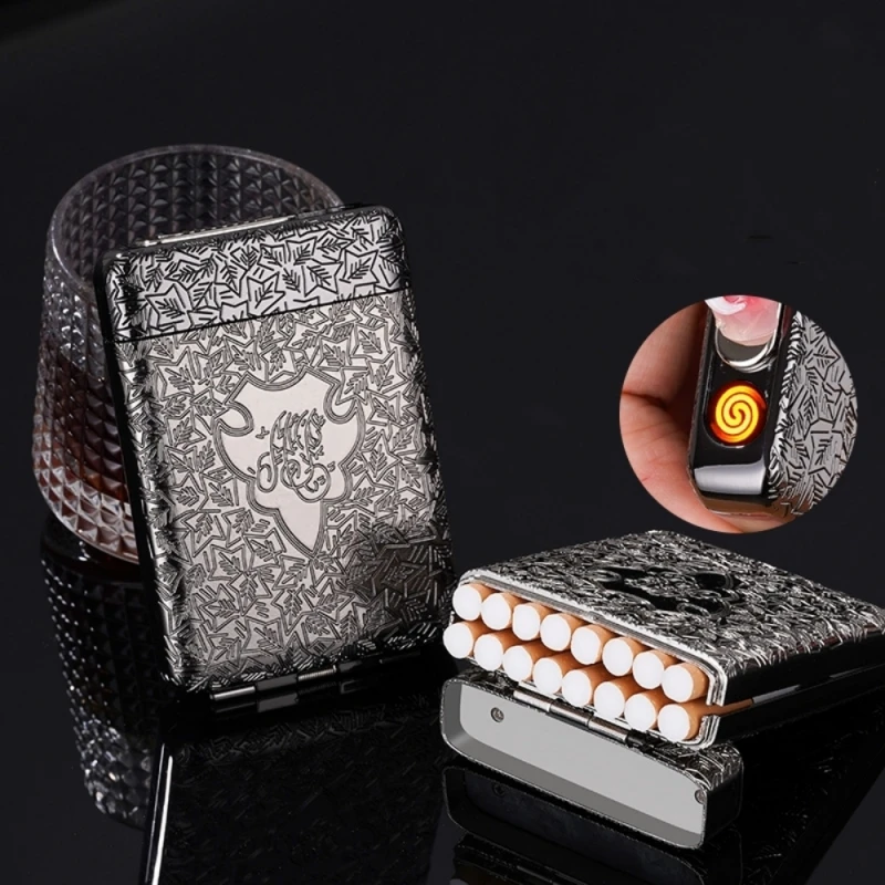 

Cigarette Case USB Charging Lighter 16pcs Capacity Cigarettes Storage Container Box Windproof Lighter Tobacco Holder Men's Gifts