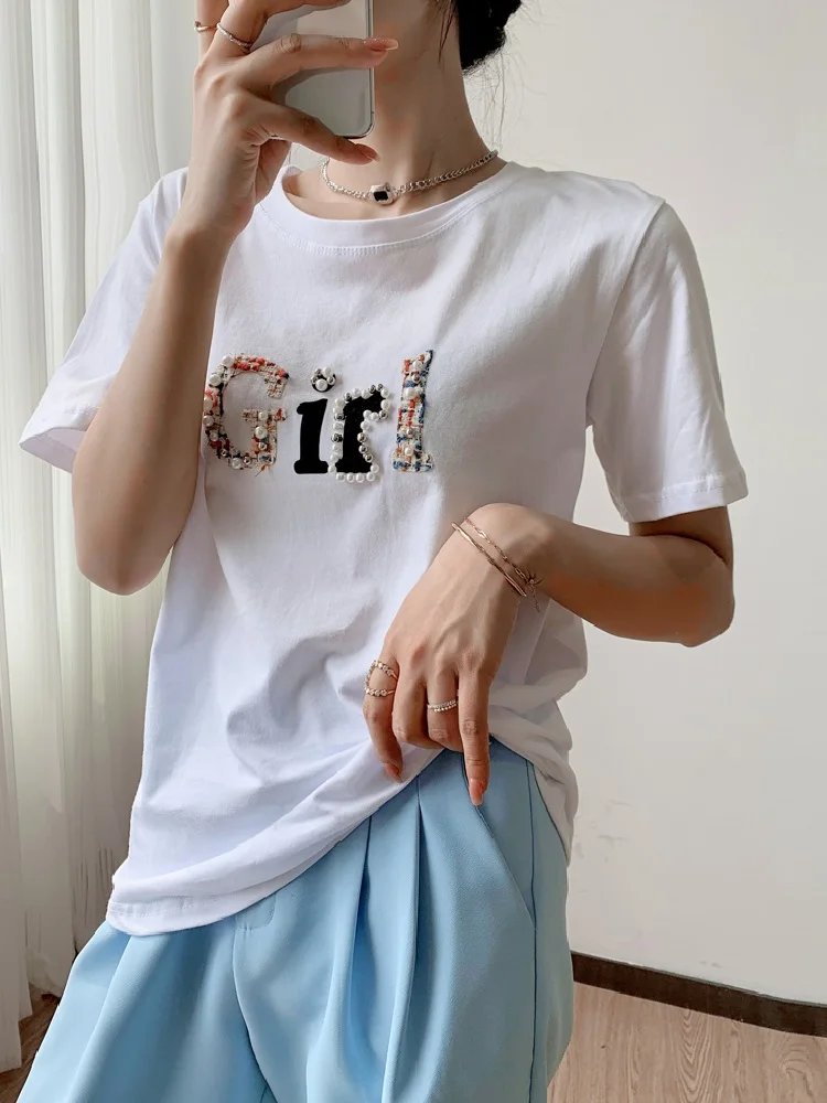 Летняя женская хлопковая Футболка TuangBiang с вышивкой Корейская Повседневная