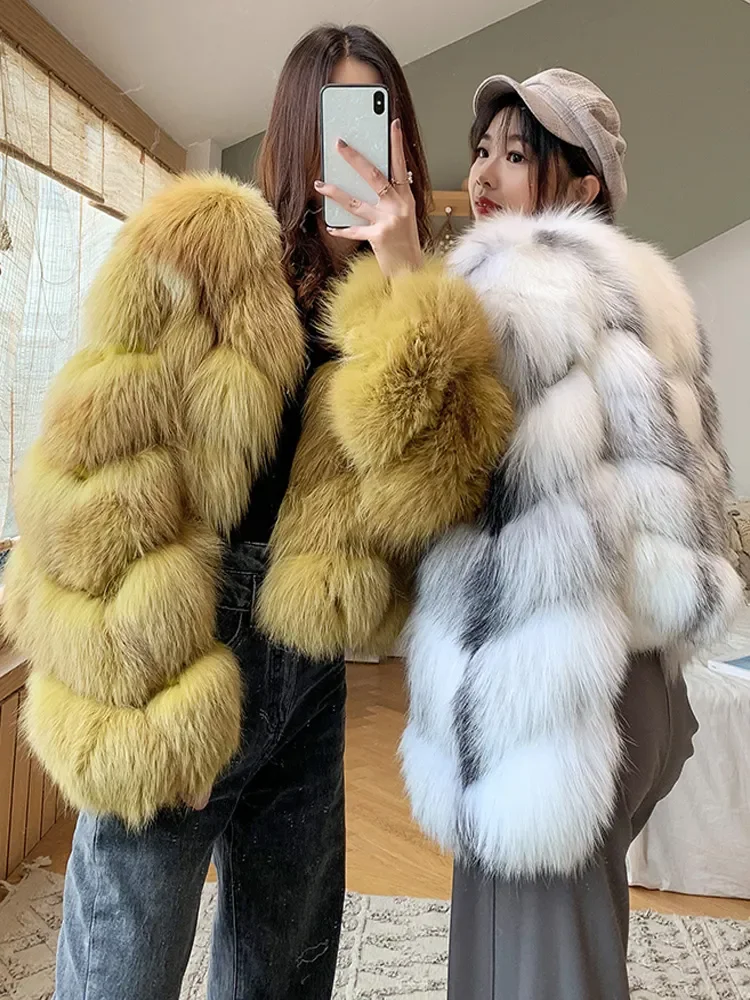 

2023 New Winter Whole Skin Fox Fur Coat Female Korean Version Long-Sleeved Short Imported Jindao Fox Young model Warm Coat