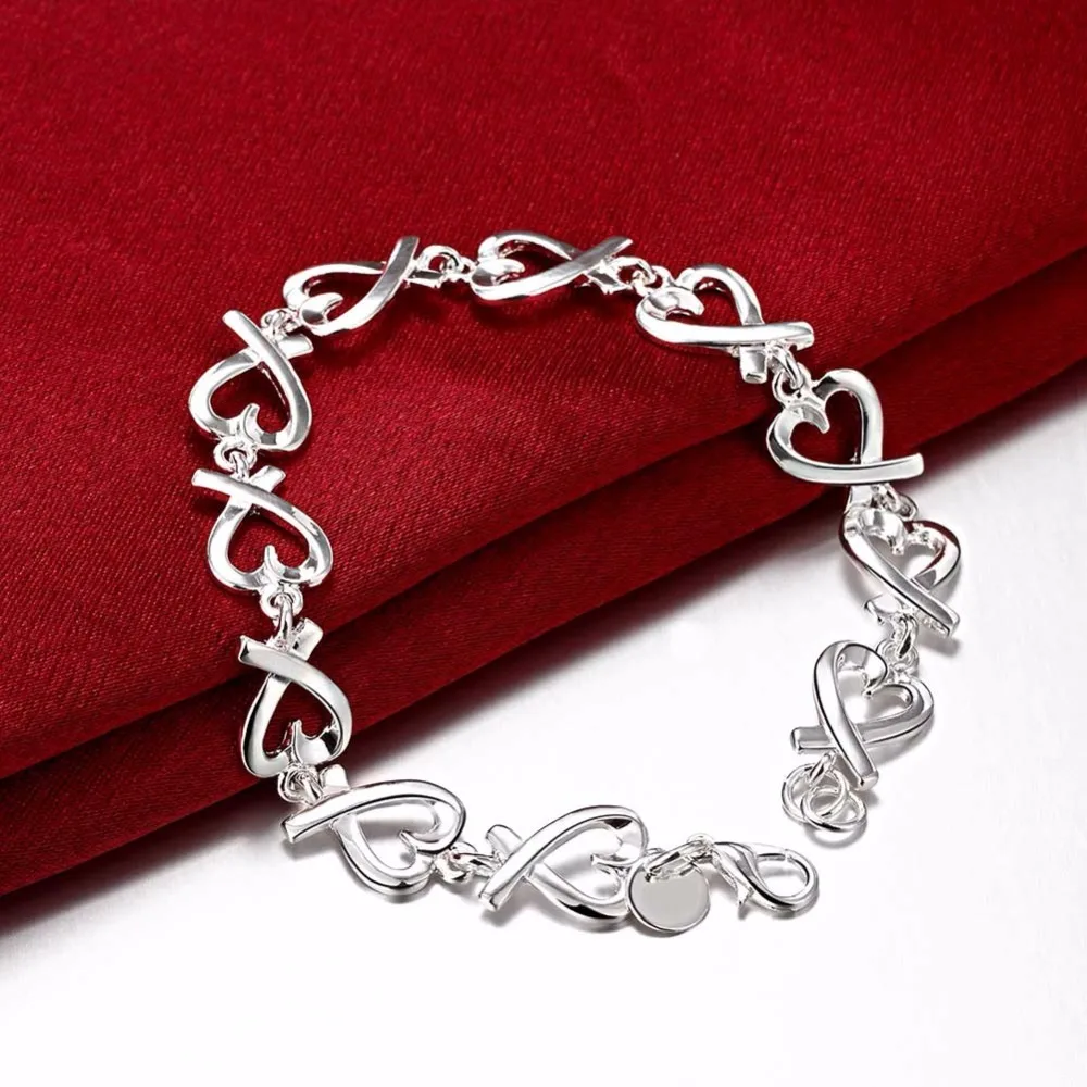 

Heart and Love Women Bracelets on Hand Silver Color Fine Accessories Women's Jewelry with Free Shipping Trending Products 2022