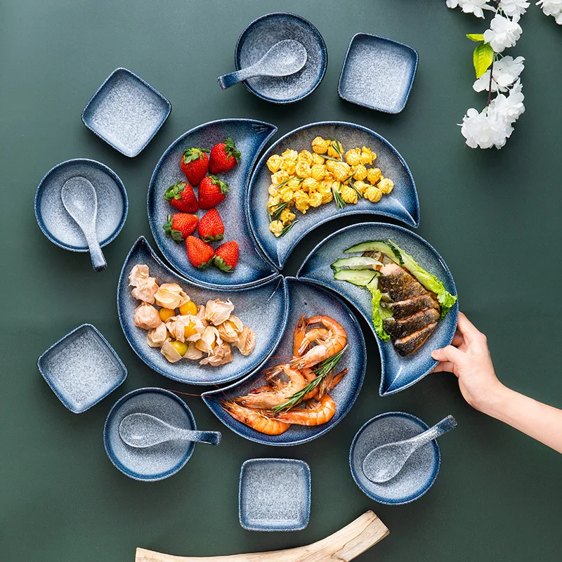 Creative Platter Moon Plate Set Ceramic Plate Japanese-style Commercial Combination Reunion Table New Year's Eve Dinner