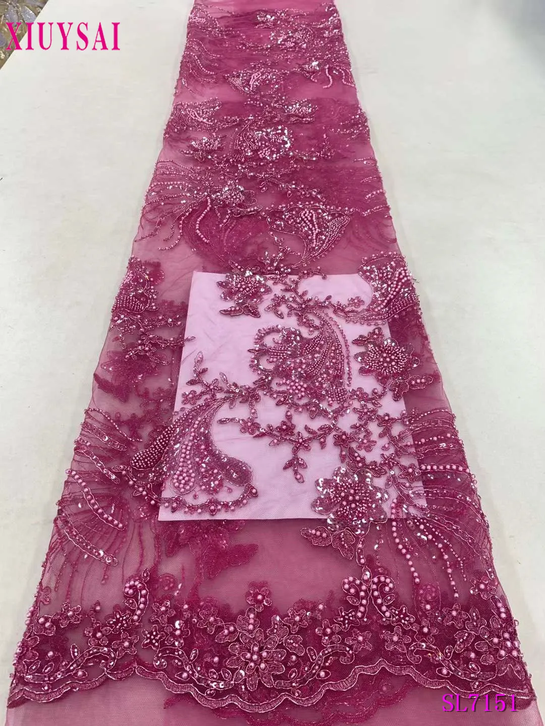 

Luxurious Nigerian Beaded Lace Fabric 2023 High Quality Sequins Beaded Embroidery African French Lace Fabric Dress