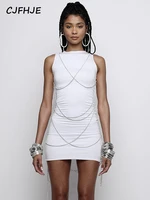 cjfhje shine strings bandage solid sleeveless mini dress 2022 evening party sexy slim elegant y2k clothing