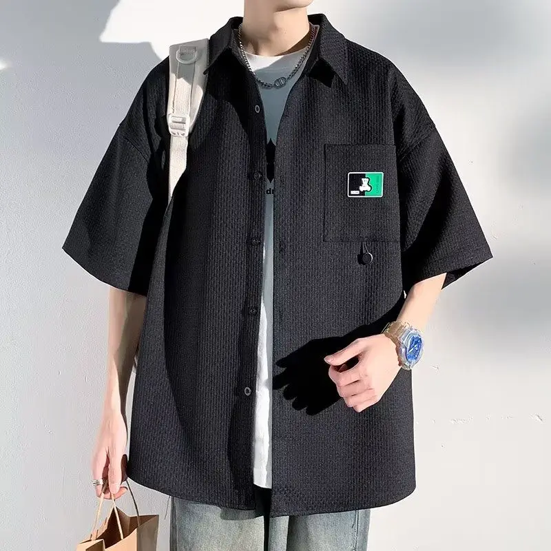 Рубашка в Корейском стиле с вафельным принтом Мужская Летняя красивая рубашка