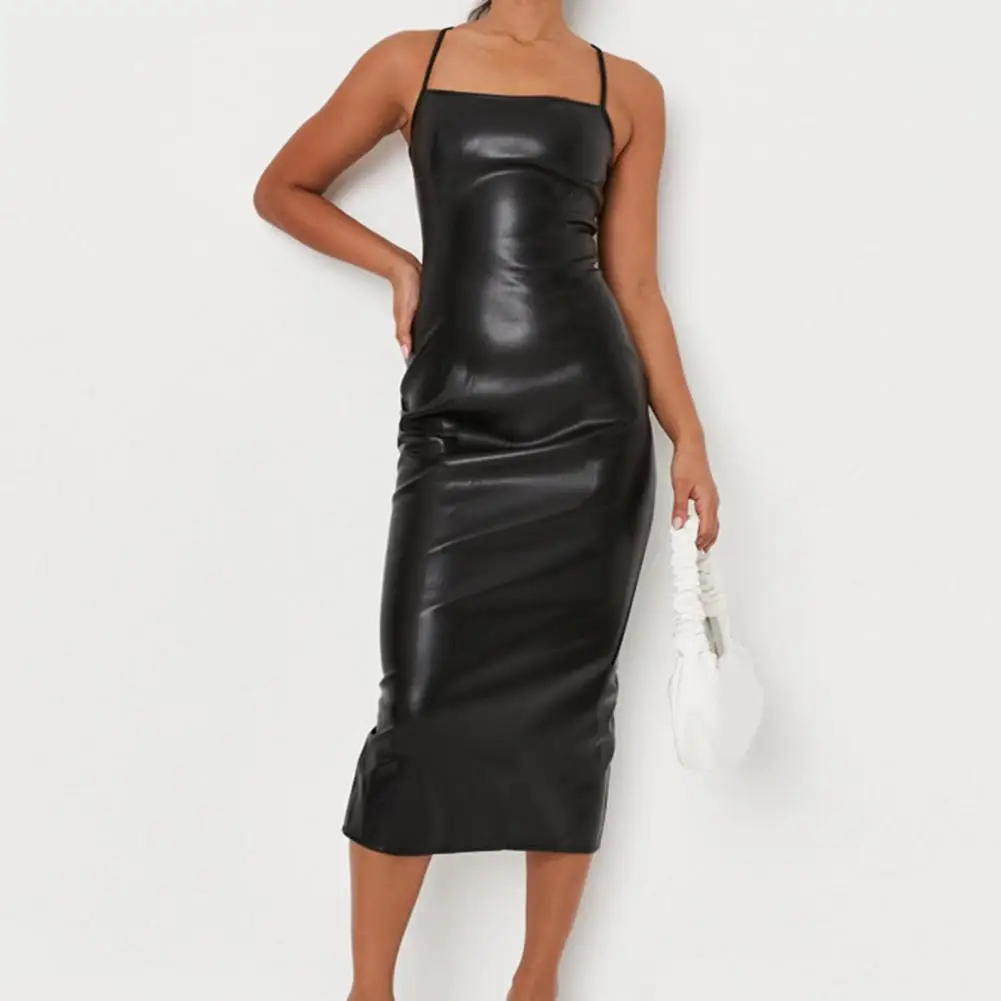 

Low Collar Hip Wrap Back Split Hem Midi Dress Sling Backless Bodycon Women Long Dress Club Wear