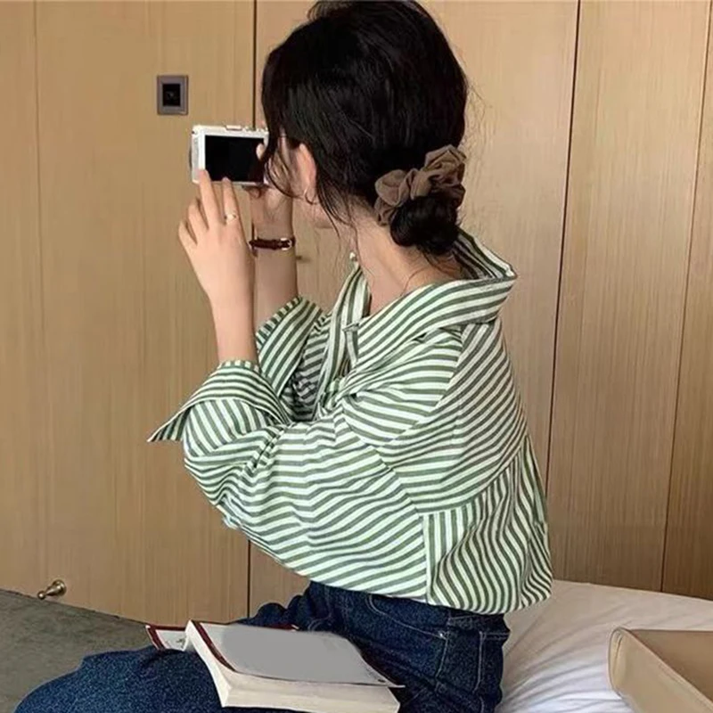 Женская Клетчатая Рубашка Y2k Винтажная Уличная Одежда Офисная С Длинным Рукавом