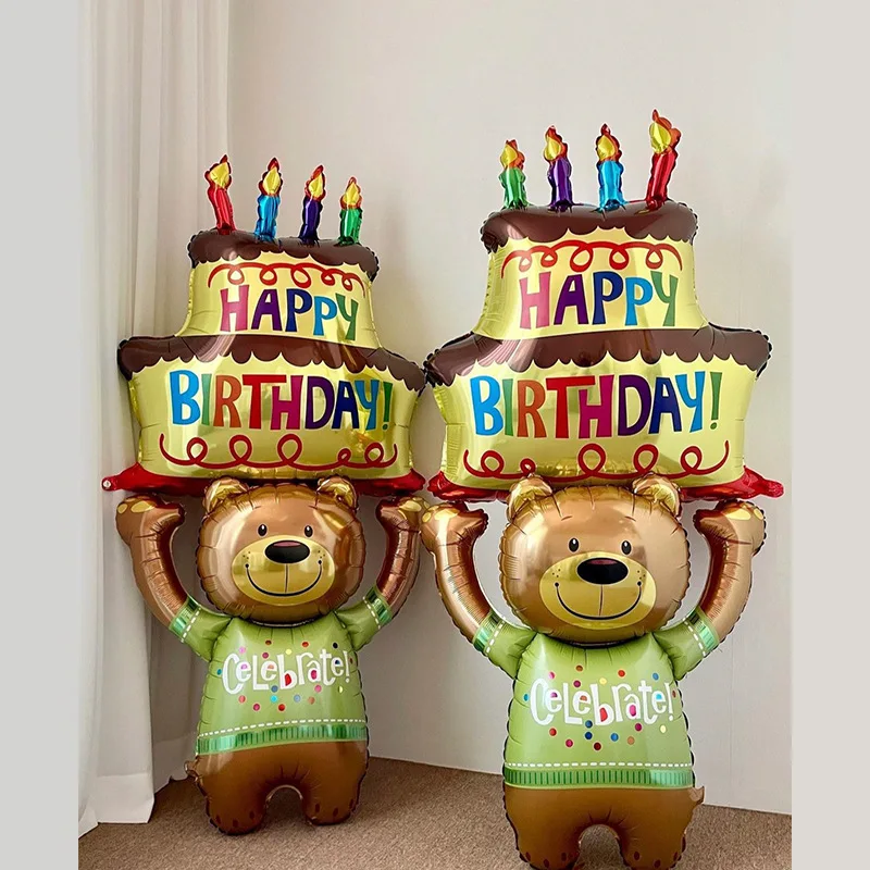 

5Pcs/Set Carton Bear Lifting Cake Aluminum Foil Balloons For Birthday Anniversary Baby Shower Wedding Celebration Decorations