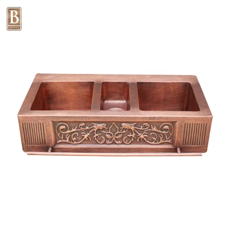 

Retro Design Kitchen Basin Coffee Color Triple Bowl Kitchen Sink