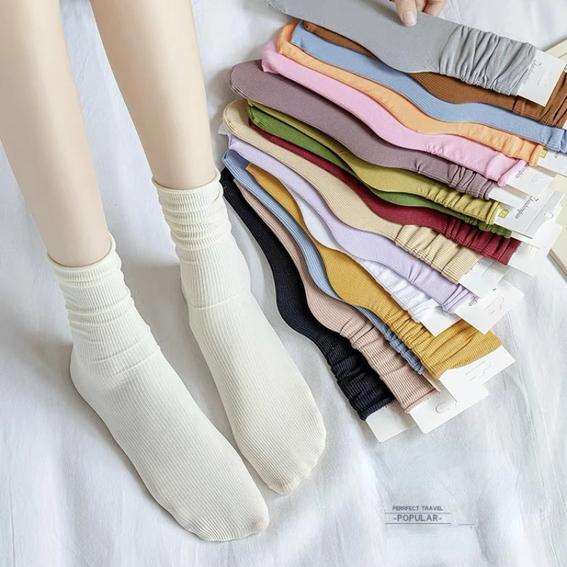 10 pairs of women's summer ultra-thin velvet pile socks solid color ice silk medium tube calf socks