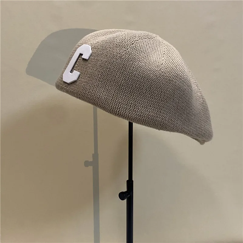 

Beret children against South Korea ins wind C letters cotton and linen retro painter cap fashion big head circumference advance