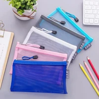 creative transparent mesh zipper office supplies pencil case pen bag a6 storage bag large capacity stationery pencil bags