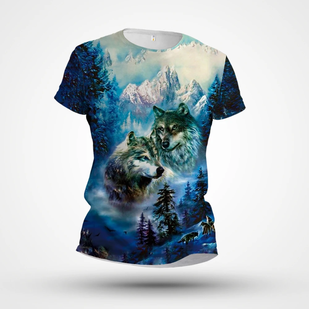 

2023 Summer New Men's T-shirt Jumps Over Hot Selling 3D Digital Print Wolf Short Sleeve Casual Top Round Neck
