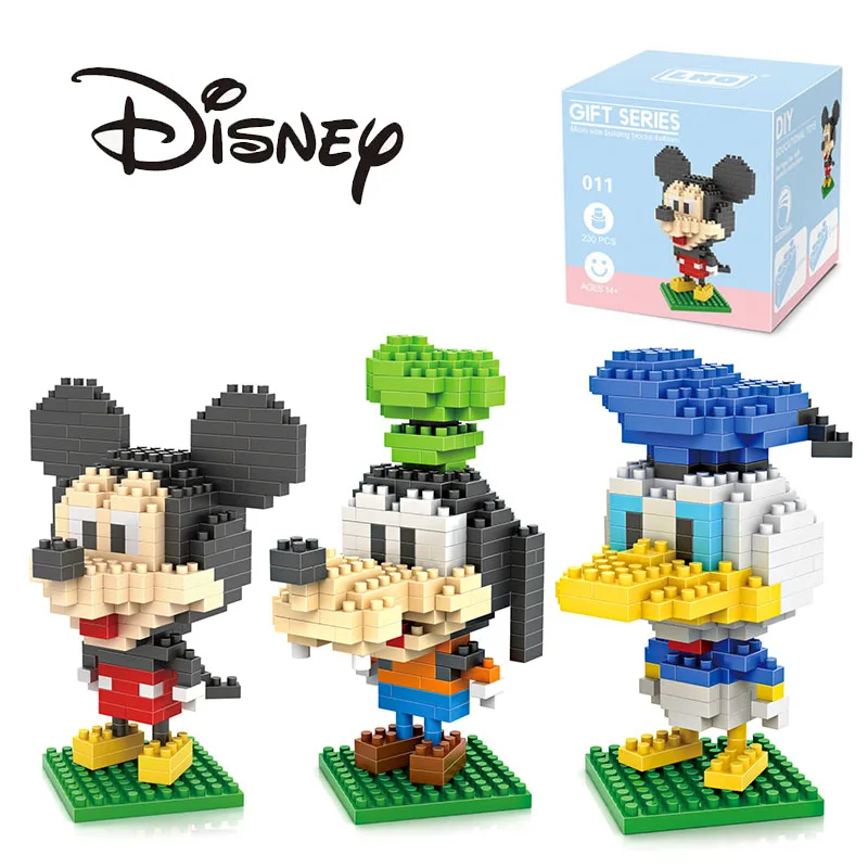 Disney Building Blocks Mickey Mouse Donald Duck Goofy Bricks Anime Mini Action Figures Heads Assembly Toys Kids Birthday Gifts
