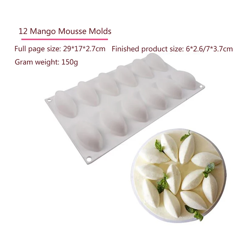 

12 Cavity Mango Silicone Cake Mold Jelly Pudding Pastry Ice Cream Dessert Bread Chocolate Mousse Cake Bakeware Decorating Tools