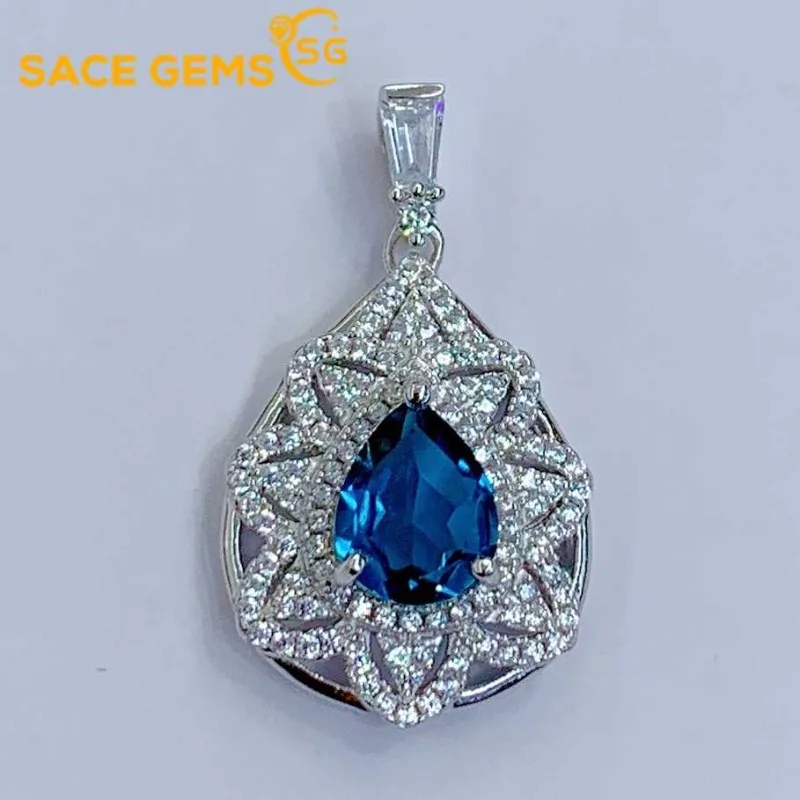 SACE GEMS S925 Стерлинговое Серебро 7*9 мм натуральный Лондон синий топаз подвеска
