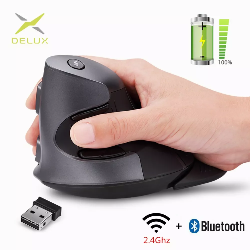 

Delux M618G Rechargeable Vertical Wireless Mouse Ergonomic 4000 DPI Optical Mice with Removable Palm Rest For Computer