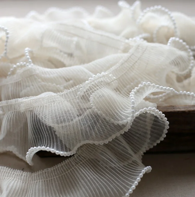 7 см 4 м/лот красивая белая сетка с оборками кружевная отделка одним краем